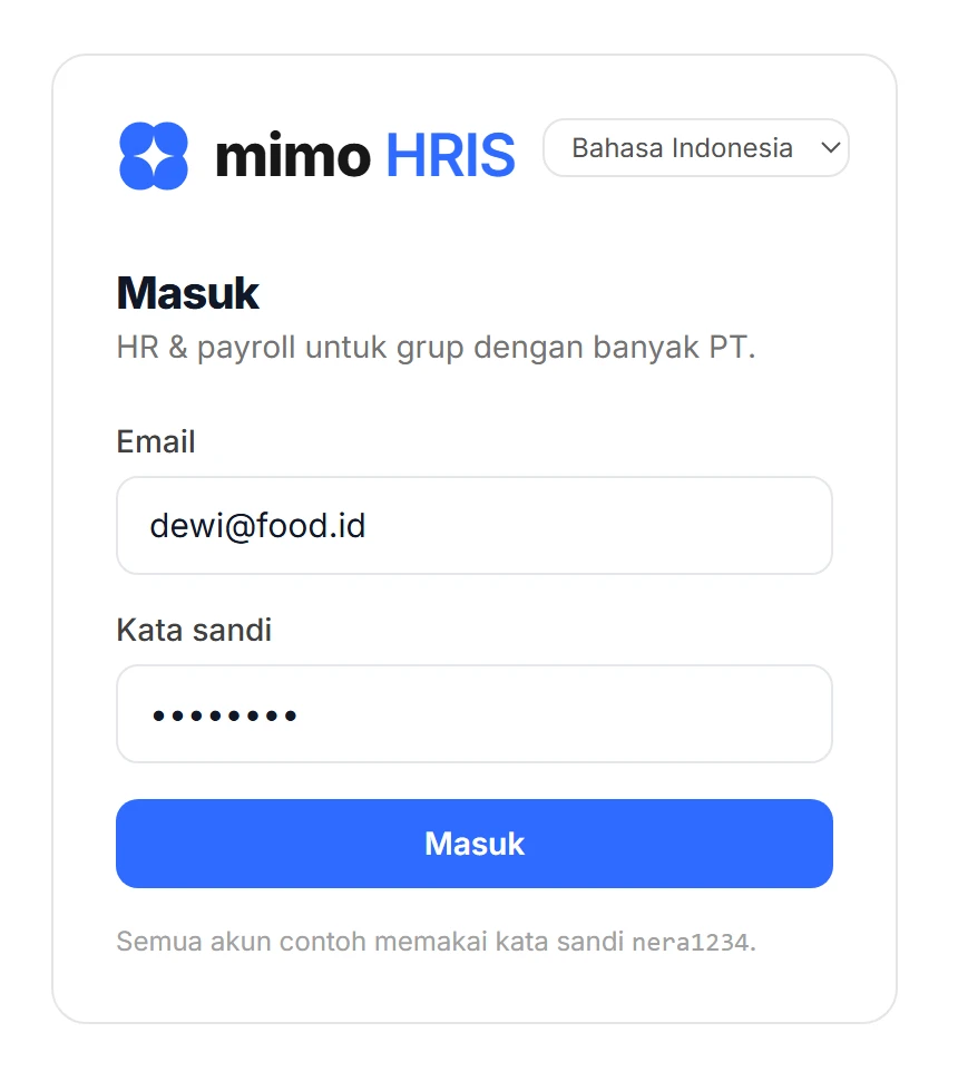 Form login demo mimo HRIS